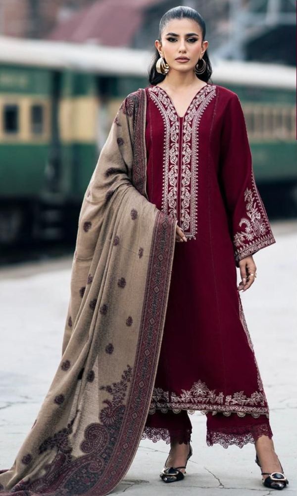AZ - 3PC DHANAK EMBROIDERED UNSTICH
